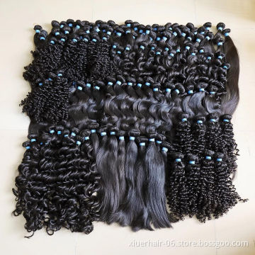 Curlly Cuticul Virgin Human Hair 32Inch 50Inch 3 Bundles Lace Frontal Color Brazilian Hair Bundles For Straight Hair
